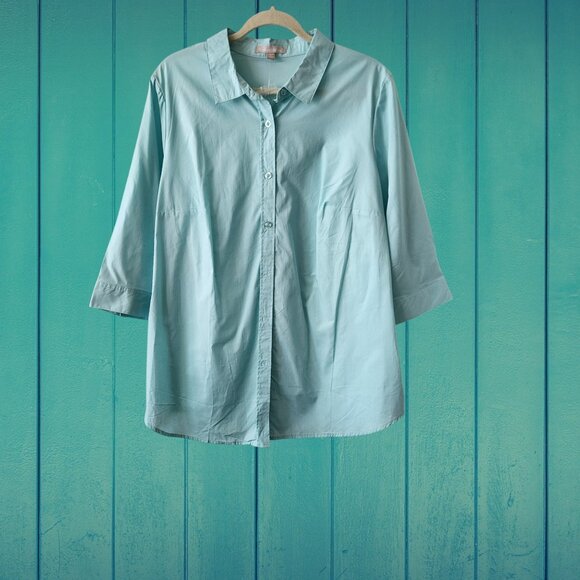 Woman Within Mint Green 3/4 Sleeve Button Down Shirt Size L (18W/20W) - Picture 6 of 10